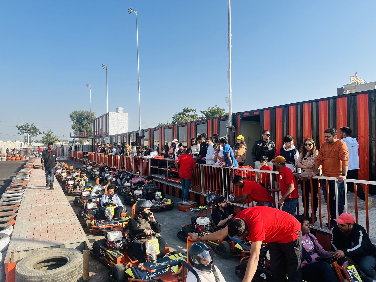 A group on the grid at F9 Go Karting